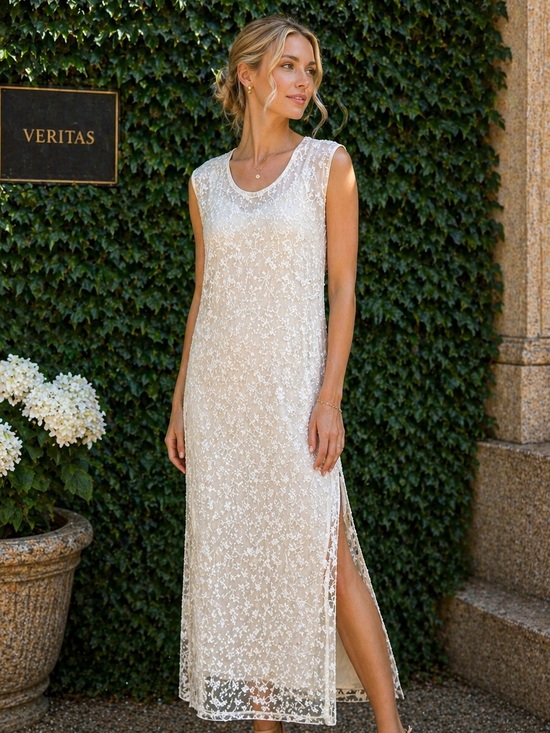 Christina Fairbanks Dresses & Skirts - VINTAGE CHRISTINA FAIRBANKS Ivory Lace Overlay Tank Dress, XL